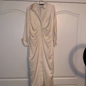 Rushed long sleeve midi dress